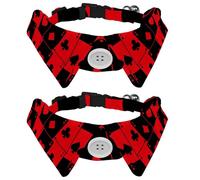 2 Pcs Cat Dog Bow Tie, Adjustable Pet Collar Bowtie Tux Formal Neck Tie for Boys Girls Puppy Kitten Wedding Birthday - Black and Red Ace Poker Cards