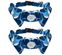 2 Pcs Cat Dog Bow Tie, Adjustable Pet Collar Bowtie Tux Formal Neck Tie for Boys Girls Puppy Kitten Wedding Birthday - Fiercely Sharks on Dark Blue