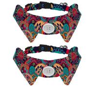 2 Pcs Cat Dog Bow Tie, Adjustable Pet Collar Bowtie Tux Formal Neck Tie for Boys Girls Puppy Kitten Wedding Birthday - Colorful Paisley Ethnic Floral Print