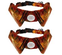2 Pcs Cat Dog Bow Tie, Adjustable Pet Collar Bowtie Tux Formal Neck Tie for Boys Girls Puppy Kitten Wedding Birthday - Fall Autumn Orange Nature