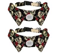2 Pcs Cat Dog Bow Tie, Adjustable Pet Collar Bowtie Tux Formal Neck Tie for Boys Girls Puppy Kitten Wedding Birthday - Dead Skull Red Rose