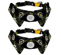 2 Pcs Cat Dog Bow Tie, Adjustable Pet Collar Bowtie Tux Formal Neck Tie for Boys Girls Puppy Kitten Wedding Birthday - Chamomile Floral on Dark Background