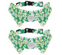 2 Pcs Cat Dog Bow Tie, Adjustable Pet Collar Bowtie Tux Formal Neck Tie for Boys Girls Puppy Kitten Wedding Birthday - Wild Flowers on Green Background