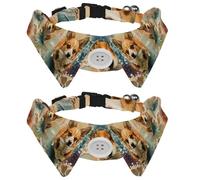 2 Pcs Cat Dog Bow Tie, Adjustable Pet Collar Bowtie Tux Formal Neck Tie for Boys Girls Puppy Kitten Wedding Birthday - Three Corgis Playing Together