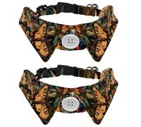 2 Pcs Cat Dog Bow Tie, Adjustable Pet Collar Bowtie Tux Formal Neck Tie for Boys Girls Puppy Kitten Wedding Birthday - Two Butterfly on Wildflowers Leave