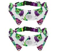 2 Pcs Cat Dog Bow Tie, Adjustable Pet Collar Bowtie Tux Formal Neck Tie for Boys Girls Puppy Kitten Wedding Birthday - Green and Purple Chameleon