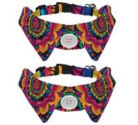 2 Pcs Cat Dog Bow Tie, Adjustable Pet Collar Bowtie Tux Formal Neck Tie for Boys Girls Puppy Kitten Wedding Birthday - Hippie Henna Mandala Floral