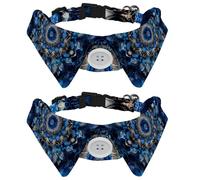 2 Pcs Cat Dog Bow Tie, Adjustable Pet Collar Bowtie Tux Formal Neck Tie for Boys Girls Puppy Kitten Wedding Birthday - Blue Mandala Floral