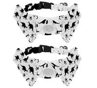 2 Pcs Cat Dog Bow Tie, Adjustable Pet Collar Bowtie Tux Formal Neck Tie for Boys Girls Puppy Kitten Wedding Birthday - Grunge Dinosaur and Footprint Silhouette