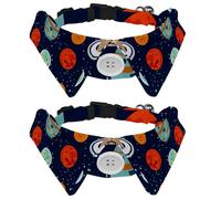 2 Pcs Cat Dog Bow Tie, Adjustable Pet Collar Bowtie Tux Formal Neck Tie for Boys Girls Puppy Kitten Wedding Birthday - Galaxy Space Solar Earth Mars Smiley