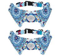 2 Pcs Cat Dog Bow Tie, Adjustable Pet Collar Bowtie Tux Formal Neck Tie for Boys Girls Puppy Kitten Wedding Birthday - Trippy Mandala Blue Floral