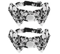 2 Pcs Cat Dog Bow Tie, Adjustable Pet Collar Bowtie Tux Formal Neck Tie for Boys Girls Puppy Kitten Wedding Birthday - Human Skulls and Bones