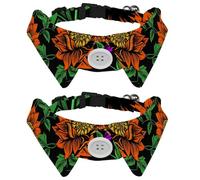 2 Pcs Cat Dog Bow Tie, Adjustable Pet Collar Bowtie Tux Formal Neck Tie for Boys Girls Puppy Kitten Wedding Birthday - Drawing Orange Rose Flower Green Leaves