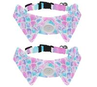2 Pcs Cat Dog Bow Tie, Adjustable Pet Collar Bowtie Tux Formal Neck Tie for Boys Girls Puppy Kitten Wedding Birthday - Mermaid Scale Pink Blue