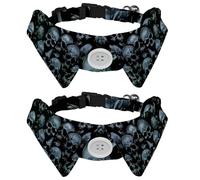 2 Pcs Cat Dog Bow Tie, Adjustable Pet Collar Bowtie Tux Formal Neck Tie for Boys Girls Puppy Kitten Wedding Birthday - Grungy Human Skulls
