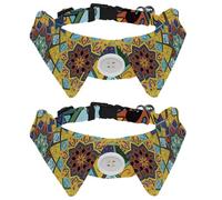 2 Pcs Cat Dog Bow Tie, Adjustable Pet Collar Bowtie Tux Formal Neck Tie for Boys Girls Puppy Kitten Wedding Birthday - Vintage Colorful Trippy Mandala