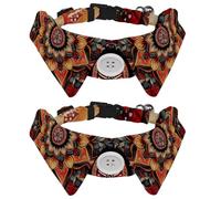 2 Pcs Cat Dog Bow Tie, Adjustable Pet Collar Bowtie Tux Formal Neck Tie for Boys Girls Puppy Kitten Wedding Birthday - Red Henna Mandala