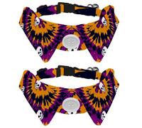 2 Pcs Cat Dog Bow Tie, Adjustable Pet Collar Bowtie Tux Formal Neck Tie for Boys Girls Puppy Kitten Wedding Birthday - Tie Dye Spiral with Skull