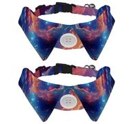 2 Pcs Cat Dog Bow Tie, Adjustable Pet Collar Bowtie Tux Formal Neck Tie for Boys Girls Puppy Kitten Wedding Birthday - Watercolor Universe Space Galaxy Nebula Starry