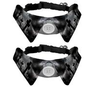 2 Pcs Cat Dog Bow Tie, Adjustable Pet Collar Bowtie Tux Formal Neck Tie for Boys Girls Puppy Kitten Wedding Birthday - Scary Halloween Graveyard with Crow