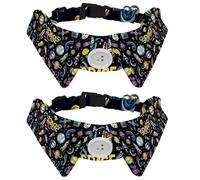 2 Pcs Cat Dog Bow Tie, Adjustable Pet Collar Bowtie Tux Formal Neck Tie for Boys Girls Puppy Kitten Wedding Birthday - Cartoon Space Astronaut Spaceship Pattern