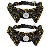 2 Pcs Cat Dog Bow Tie, Adjustable Pet Collar Bowtie Tux Formal Neck Tie for Boys Girls Puppy Kitten Wedding Birthday - Yellow Skull and Crossbones