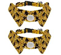 2 Pcs Cat Dog Bow Tie, Adjustable Pet Collar Bowtie Tux Formal Neck Tie for Boys Girls Puppy Kitten Wedding Birthday - Monkey Silhouette on Gold Glitters Sequin Print