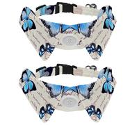 2 Pcs Cat Dog Bow Tie, Adjustable Pet Collar Bowtie Tux Formal Neck Tie for Boys Girls Puppy Kitten Wedding Birthday - Blue Butterfly on Written Text Note