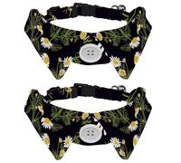 2 Pcs Cat Dog Bow Tie, Adjustable Pet Collar Bowtie Tux Formal Neck Tie for Boys Girls Puppy Kitten Wedding Birthday - Wild Chamomile with Green Leave