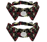 2 Pcs Cat Dog Bow Tie, Adjustable Pet Collar Bowtie Tux Formal Neck Tie for Boys Girls Puppy Kitten Wedding Birthday - Roses Flower Dead Skull