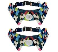 2 Pcs Cat Dog Bow Tie, Adjustable Pet Collar Bowtie Tux Formal Neck Tie for Boys Girls Puppy Kitten Wedding Birthday - Football on Colorful Square Checkered