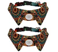 2 Pcs Cat Dog Bow Tie, Adjustable Pet Collar Bowtie Tux Formal Neck Tie for Boys Girls Puppy Kitten Wedding Birthday - Green Mandala