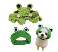 2 Pcs Cat Hat Frog Shape Pet Cap Set, Cute Cats Hat, Funny Catse Outfit, Hand Knit Cat Hats for Soft Pet Costume for Halloween, Birthday Parties and Christmas Fun