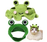 2 Pcs Cat Hat Frog Shape Pet Cap Set,Cute Winter Warm Soft Adjustable Kitten Hats,Funny Pet Costume Cap for Halloween,Christmas,Birthdays