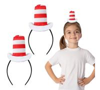 2 Pcs Cat Headband with Red and White Striped Hat Dr Suess Hat The Book Character Costume 100 Days of School Costume for Girls Women Men Halloween Cute Headwear Halloween Party Cosplay Accessories