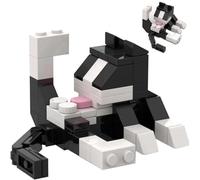 2 Pcs Cat Licking Butt Building Block Set，Black and White Cat Model Kit，Black Tuxedo Cat Toy，Compatible with Lego for Adults,Office Bedroom Decoration