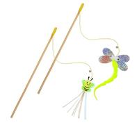 2 Pcs Cat Wand Toy Set Wood Cat Wand Toy Interactive Cats Teaser Wands 15.7 Inch Wooden Cats Stick with Cute Bee Dragonfly Designs Equipped with Bells Streamers For Indoor Kitten Exerciser Playing