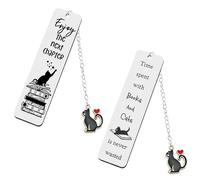 2 Pcs Cats Bookmark,Kitty Inspirational Words Bookmarks,Stainless Steel Metal Cats Themed Book Mark,for Women & Men Fun Book Lover Gifts for Cat Lovers Unique Reading(Black Cat)