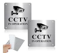 2 Pcs CCTV In Operation Sign, Aluminium CCTV Sign Outdoor Metal with Self-adhesive and Pre-Drilled Holes for Camera or Security Camera Waterproof Sticker CCTVs Warning Signs for Indoor or Outdoor