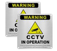2 Pcs CCTV Sign, 15 * 15cm Warning Signs Self Adhesive Pre-Drilled for Door Wall Or Window Use Yellow and Black