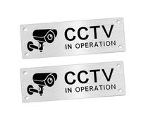 2 PCS CCTV Sign,15x5cm Aluminium CCTV IN OPERATION Sign Sticker,Aluminum with Self-Adhesive and Pre-Drilled Holes For House and Business Indoor or Outdoor Use