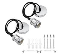 2 Pcs Ceiling Pendant Light Fitting E27 Rose Screw Lamp Holder Vintage Ceiling Rose Lamp Suspended with 100cm Braided Flex (Silver)
