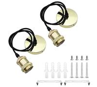 2 Pcs Ceiling Pendant Light Fitting E27 Rose Screw Lamp Holder Vintage Ceiling Rose Lamp Suspended with 100cm Braided Flex (Gold)