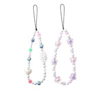 2 Pcs Cell Phone Charm Cute Beaded Wrist Strap Colorful Fruit Heart Pearl & Purple Pink Flower Chain Sweet Aesthetic Handmade Lanyard Bracelet for iPhone Samsung Wristlet Accessories Women s Girls