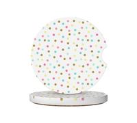 2 Pcs Ceramic Car Coasters Colorful Polkas Dots Anti Slip Car Cup Mat Absorbent Non-Scratch Cork Base Coaster 2.6 Inch Drink Cup Holder Fits Most Cars Trucks Suvs Vans