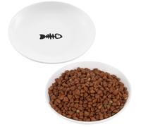 2 Pcs Ceramic Cat Bowls, 15cm/6'' Wide Shallow Plates, Whisker Fatigue Relief, Cute Fish Bone Design, Wet & Dry Food for Cats, Kittens, Puppies