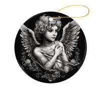 2 Pcs Ceramic Christmas Ornaments 2.8 Inch - Angel Portrait Style Double Sided Round Holiday Tree Hanging Decor for Home, Party, Hotel Decorations, Gift for Teacher, Neighbor, Friend