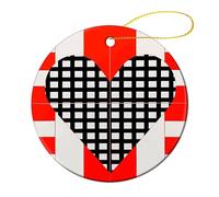 2 Pcs Ceramic Christmas Ornaments 2.8 Inch - Black Grid Love Heart Double Sided Round Holiday Tree Hanging Decor for Home, Party, Hotel Decorations, Gift for Teacher, Neighbor, Friend