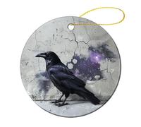 2 Pcs Ceramic Christmas Ornaments 2.8 Inch - Crow on The Ground Double Sided Round Holiday Tree Hanging Decor for Home, Party, Hotel Decorations, Gift for Teacher, Neighbor, Friend