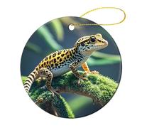 2 Pcs Ceramic Christmas Ornaments 2.8 Inch - Leopard Little Gecko Double Sided Round Holiday Tree Hanging Decor for Home, Party, Hotel Decorations, Gift for Teacher, Neighbor, Friend